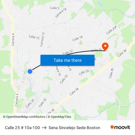 Calle 25 # 10a-100 to Sena Sincelejo Sede Boston map