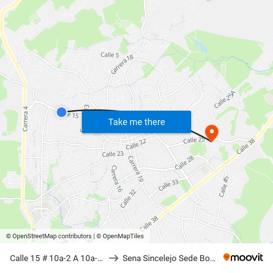 Calle 15 # 10a-2 A 10a-100 to Sena Sincelejo Sede Boston map