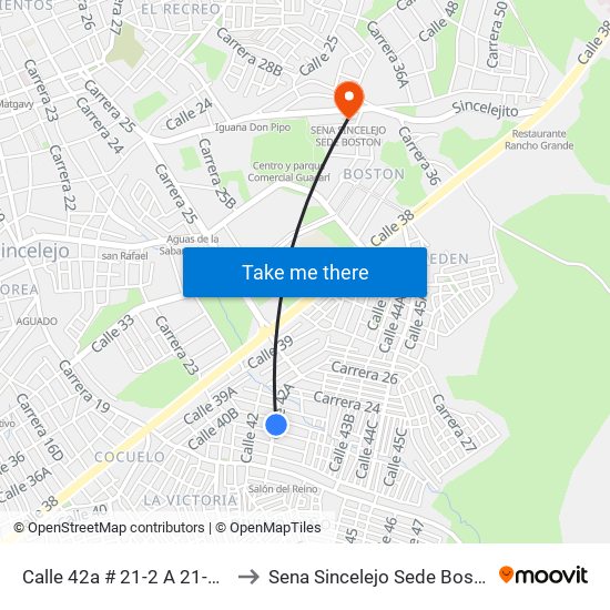 Calle 42a # 21-2 A 21-100 to Sena Sincelejo Sede Boston map