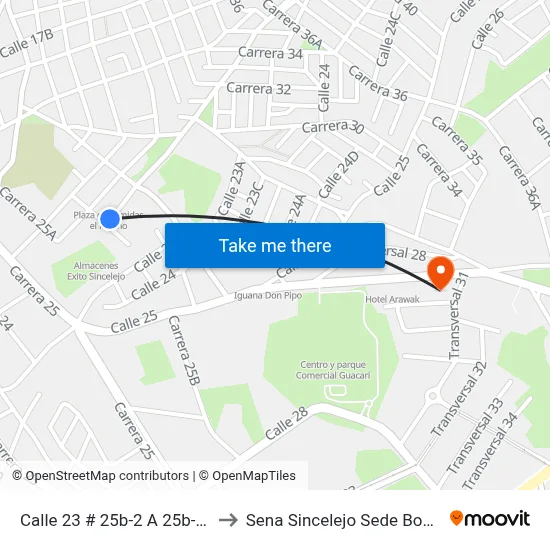 Calle 23 # 25b-2 A 25b-100 to Sena Sincelejo Sede Boston map