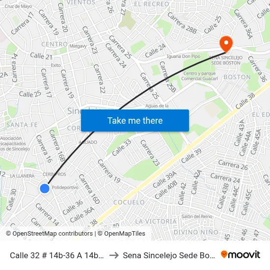 Calle 32 # 14b-36 A 14b-100 to Sena Sincelejo Sede Boston map