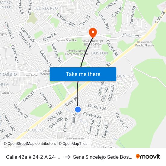 Calle 42a # 24-2 A 24-100 to Sena Sincelejo Sede Boston map