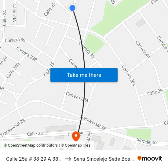 Calle 25a # 38-29 A 38-65 to Sena Sincelejo Sede Boston map