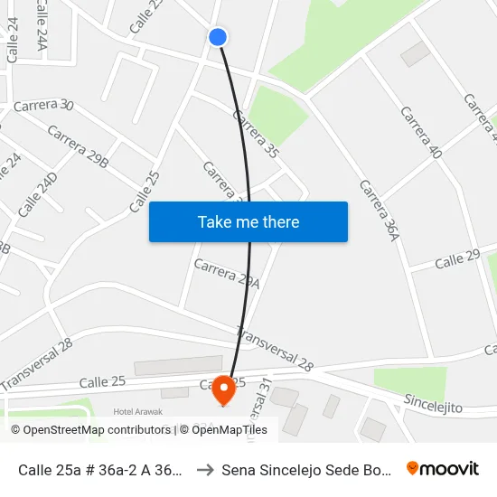 Calle 25a # 36a-2 A 36a-28 to Sena Sincelejo Sede Boston map