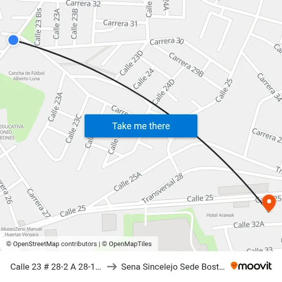 Calle 23 # 28-2 A 28-100 to Sena Sincelejo Sede Boston map