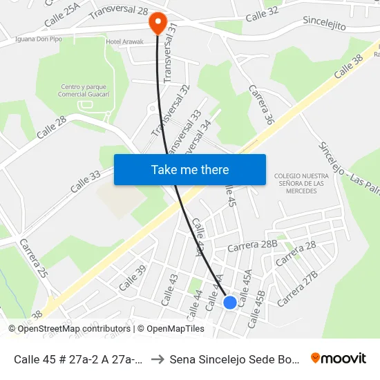 Calle 45 # 27a-2 A 27a-100 to Sena Sincelejo Sede Boston map
