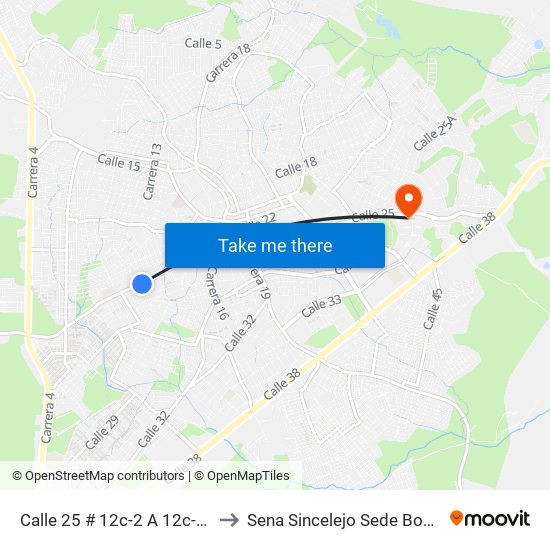 Calle 25 # 12c-2 A 12c-100 to Sena Sincelejo Sede Boston map