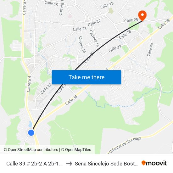 Calle 39 # 2b-2 A 2b-100 to Sena Sincelejo Sede Boston map