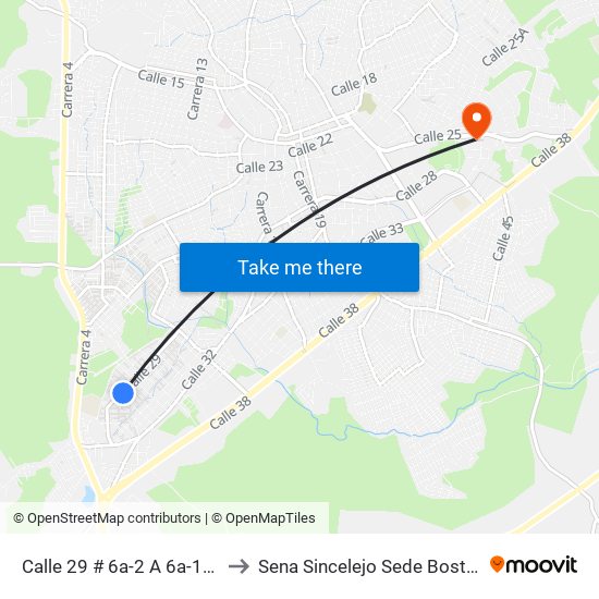 Calle 29 # 6a-2 A 6a-100 to Sena Sincelejo Sede Boston map