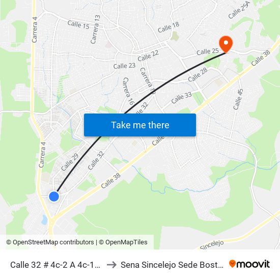 Calle 32 # 4c-2 A 4c-100 to Sena Sincelejo Sede Boston map