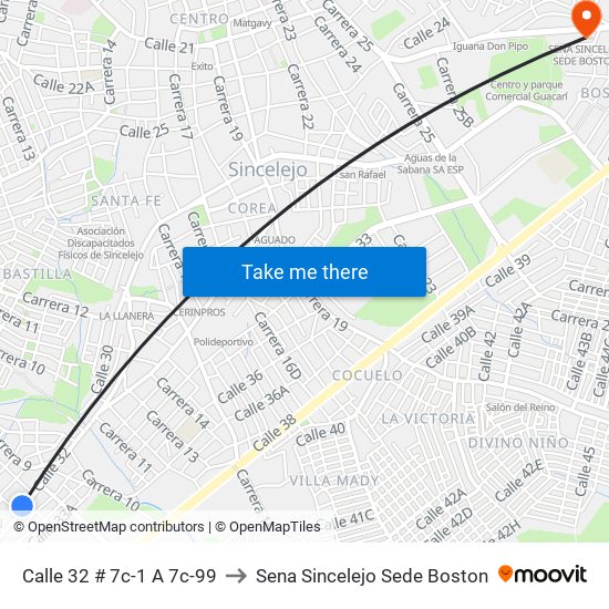 Calle 32 # 7c-1 A 7c-99 to Sena Sincelejo Sede Boston map