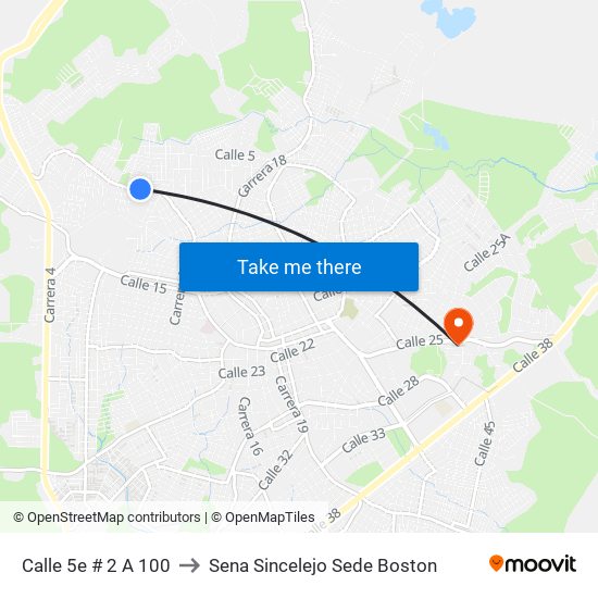 Calle 5e # 2 A 100 to Sena Sincelejo Sede Boston map
