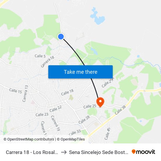 Carrera 18 - Los Rosales to Sena Sincelejo Sede Boston map