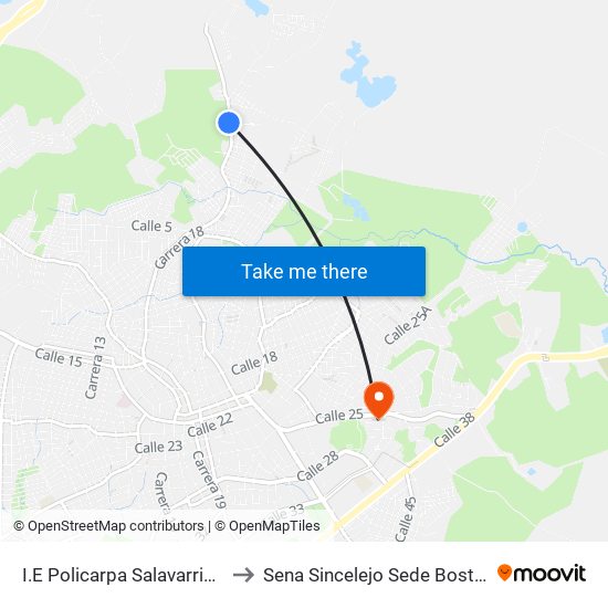 I.E Policarpa Salavarrieta to Sena Sincelejo Sede Boston map