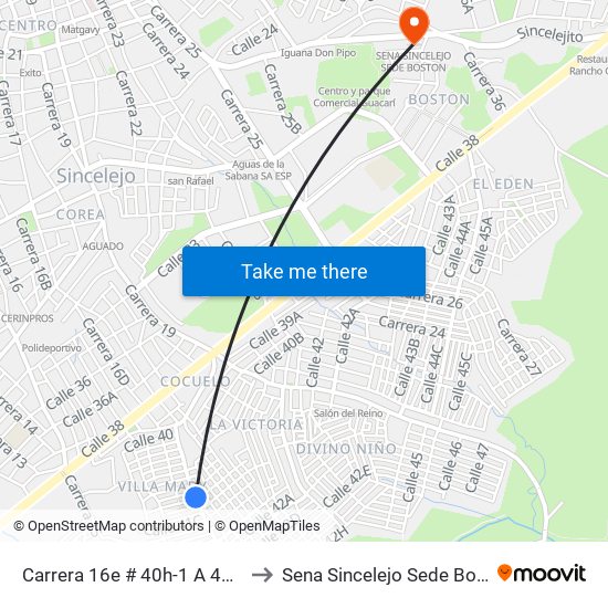 Carrera 16e # 40h-1 A 40h-99 to Sena Sincelejo Sede Boston map