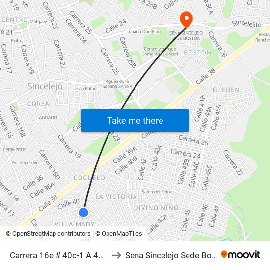 Carrera 16e # 40c-1 A 40c-99 to Sena Sincelejo Sede Boston map