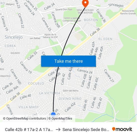 Calle 42b # 17a-2 A 17a-100 to Sena Sincelejo Sede Boston map