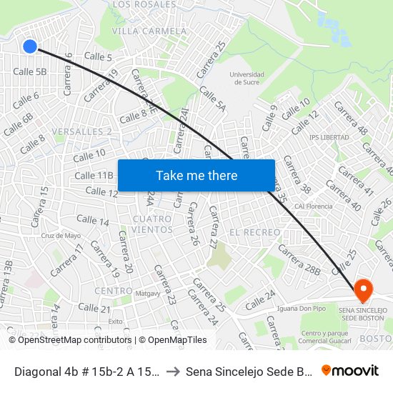 Diagonal 4b # 15b-2 A 15b-100 to Sena Sincelejo Sede Boston map