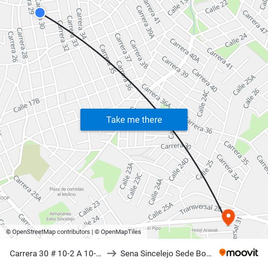 Carrera 30 # 10-2 A 10-100 to Sena Sincelejo Sede Boston map