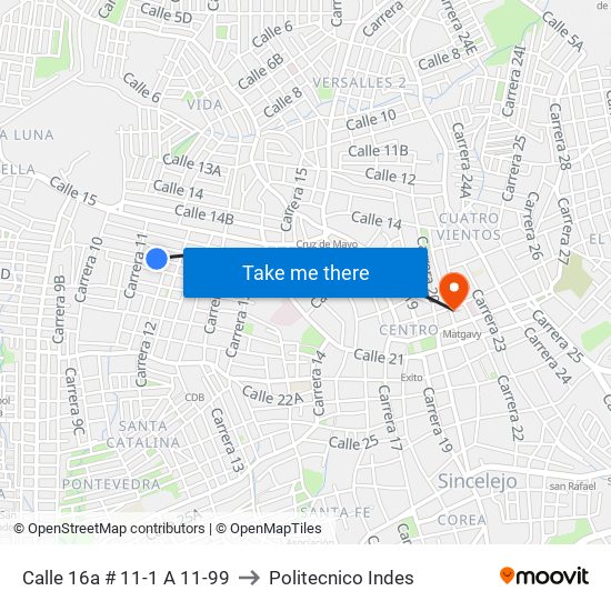 Calle 16a # 11-1 A 11-99 to Politecnico Indes map