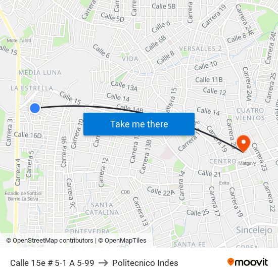 Calle 15e # 5-1 A 5-99 to Politecnico Indes map