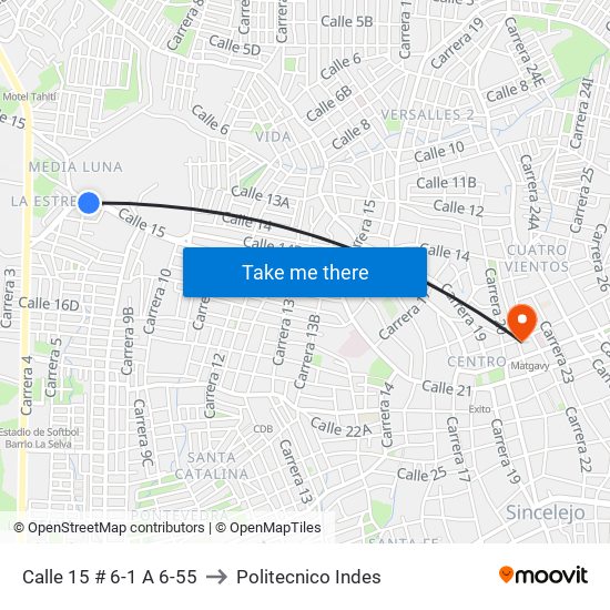 Calle 15 # 6-1 A 6-55 to Politecnico Indes map