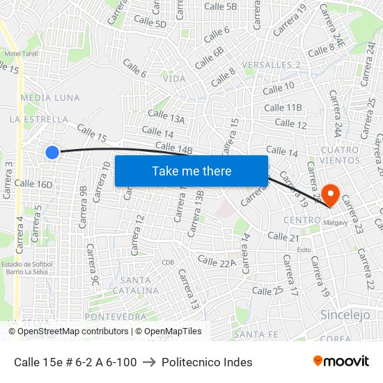 Calle 15e # 6-2 A 6-100 to Politecnico Indes map