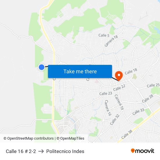 Calle 16 # 2-2 to Politecnico Indes map