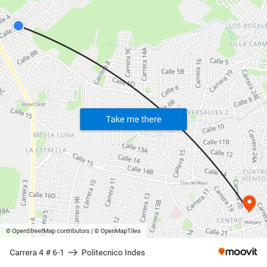 Carrera 4 # 6-1 to Politecnico Indes map