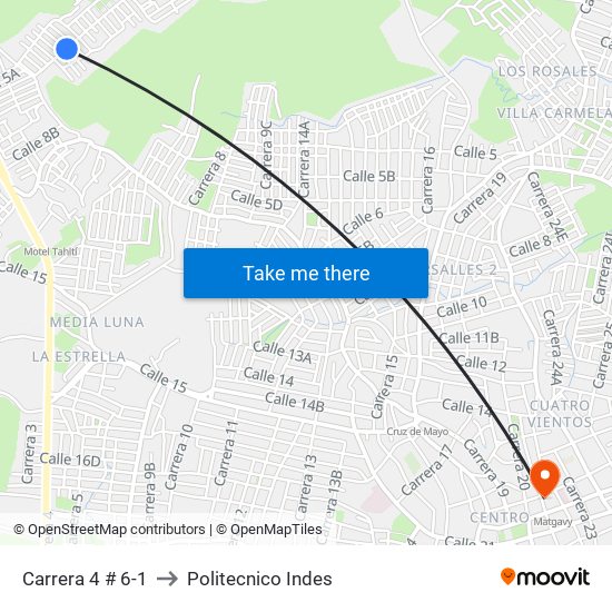 Carrera 4 # 6-1 to Politecnico Indes map