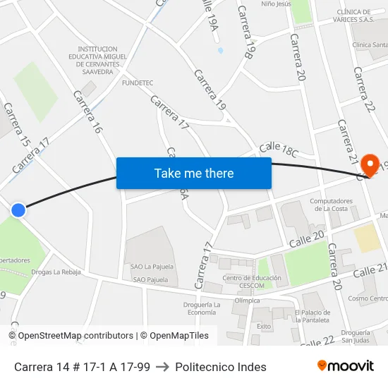 Carrera 14 # 17-1 A 17-99 to Politecnico Indes map