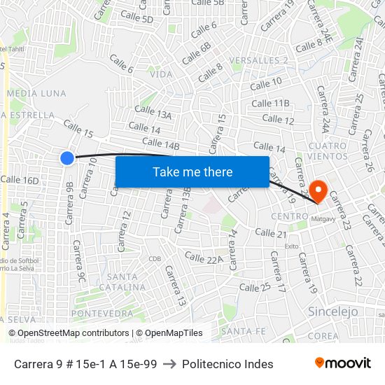 Carrera 9 # 15e-1 A 15e-99 to Politecnico Indes map