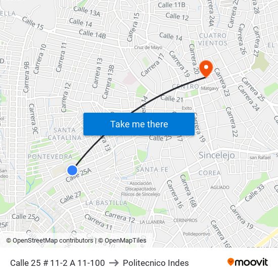 Calle 25 # 11-2 A 11-100 to Politecnico Indes map