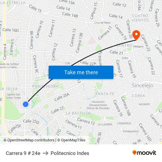 Carrera 9 # 24e to Politecnico Indes map