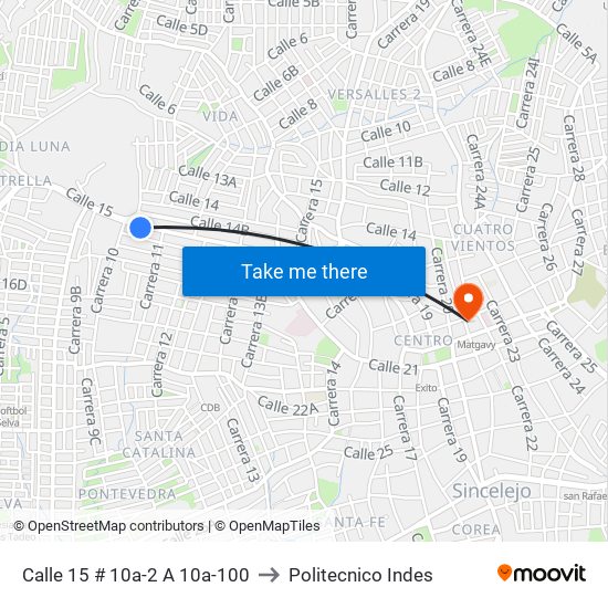 Calle 15 # 10a-2 A 10a-100 to Politecnico Indes map