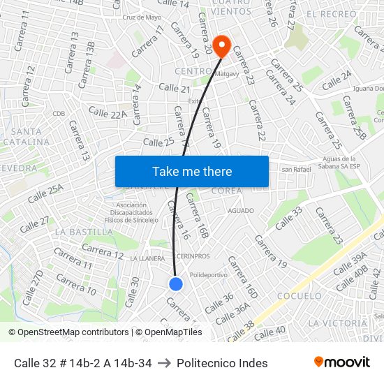 Calle 32 # 14b-2 A 14b-34 to Politecnico Indes map