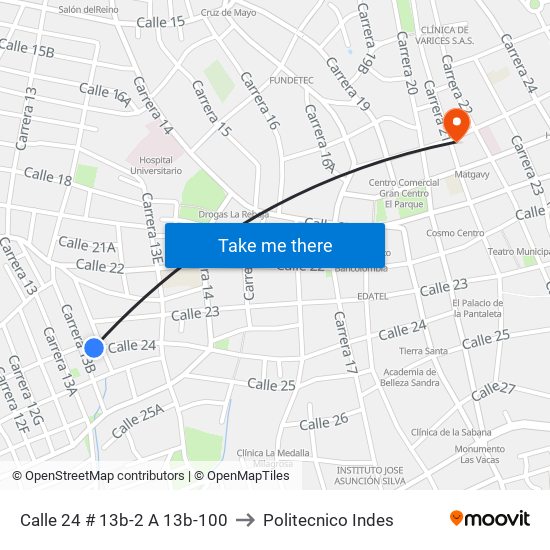 Calle 24 # 13b-2 A 13b-100 to Politecnico Indes map