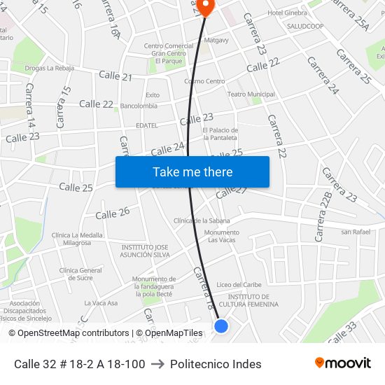 Calle 32 # 18-2 A 18-100 to Politecnico Indes map