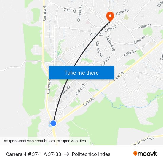 Carrera 4 # 37-1 A 37-83 to Politecnico Indes map