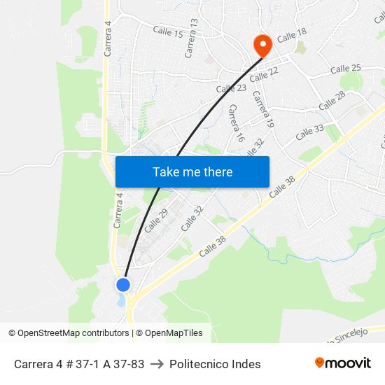 Carrera 4 # 37-1 A 37-83 to Politecnico Indes map