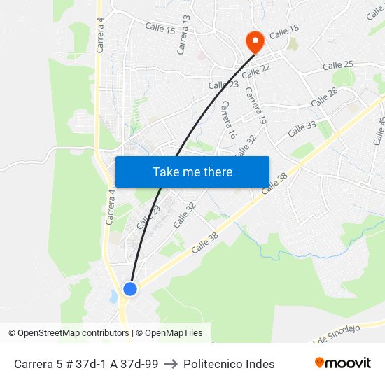 Carrera 5 # 37d-1 A 37d-99 to Politecnico Indes map