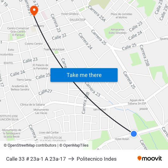 Calle 33 # 23a-1 A 23a-17 to Politecnico Indes map