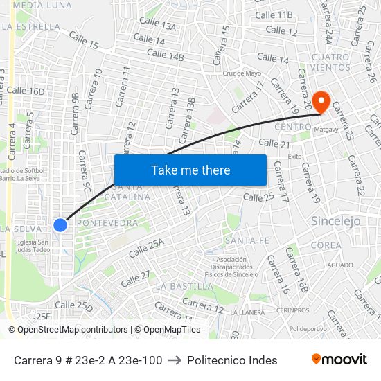 Carrera 9 # 23e-2 A 23e-100 to Politecnico Indes map