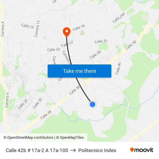 Calle 42b # 17a-2 A 17a-100 to Politecnico Indes map