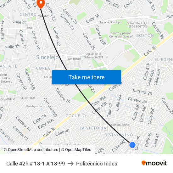 Calle 42h # 18-1 A 18-99 to Politecnico Indes map