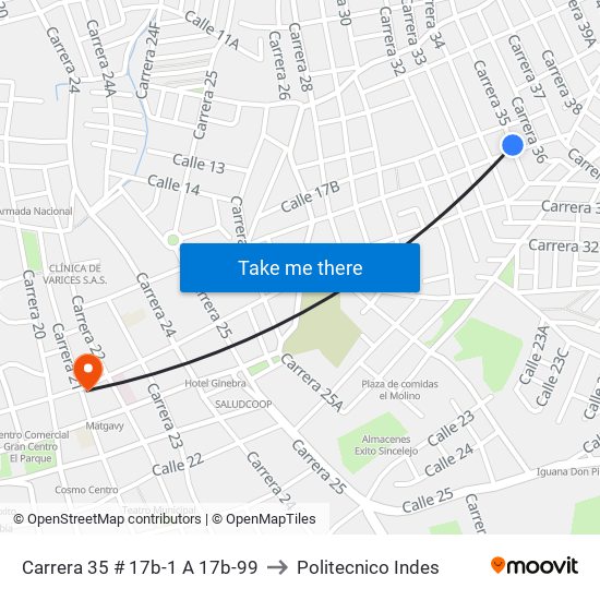 Carrera 35 # 17b-1 A 17b-99 to Politecnico Indes map