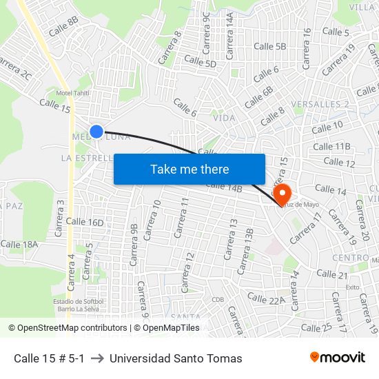 Calle 15 # 5-1 to Universidad Santo Tomas map