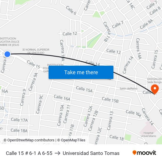 Calle 15 # 6-1 A 6-55 to Universidad Santo Tomas map