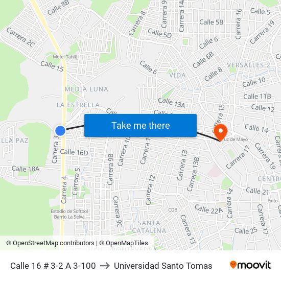 Calle 16 # 3-2 A 3-100 to Universidad Santo Tomas map