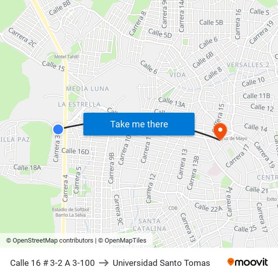 Calle 16 # 3-2 A 3-100 to Universidad Santo Tomas map